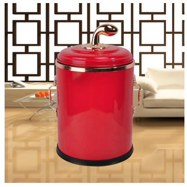 亿丽家10L瓷红垃圾桶 低款手开弯把垃圾桶 金属 双层内桶 进口钢材 中国红 瓷红10L