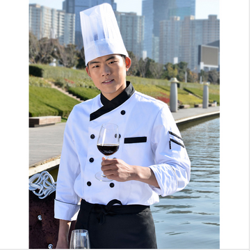 厨师服长袖秋冬装 厨师工作服长袖 双排扣 酒店餐厅厨房工服 男女