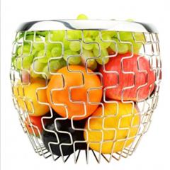 不锈钢水果篮|时尚客厅水果篮|创意果盘不锈钢高装方格圆形果盆 JZ-122811