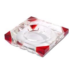 高档水晶烟灰缸 欧式精品烟灰缸 大号可供车用 直方水晶 红色拼角 尺寸15cm
