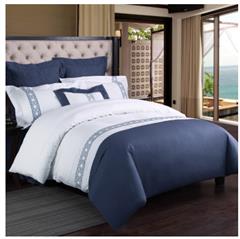 酒店床上用品四件套 全棉1.8米床纯棉 提花床单被套枕套 时光印象 蓝白色 200*230
